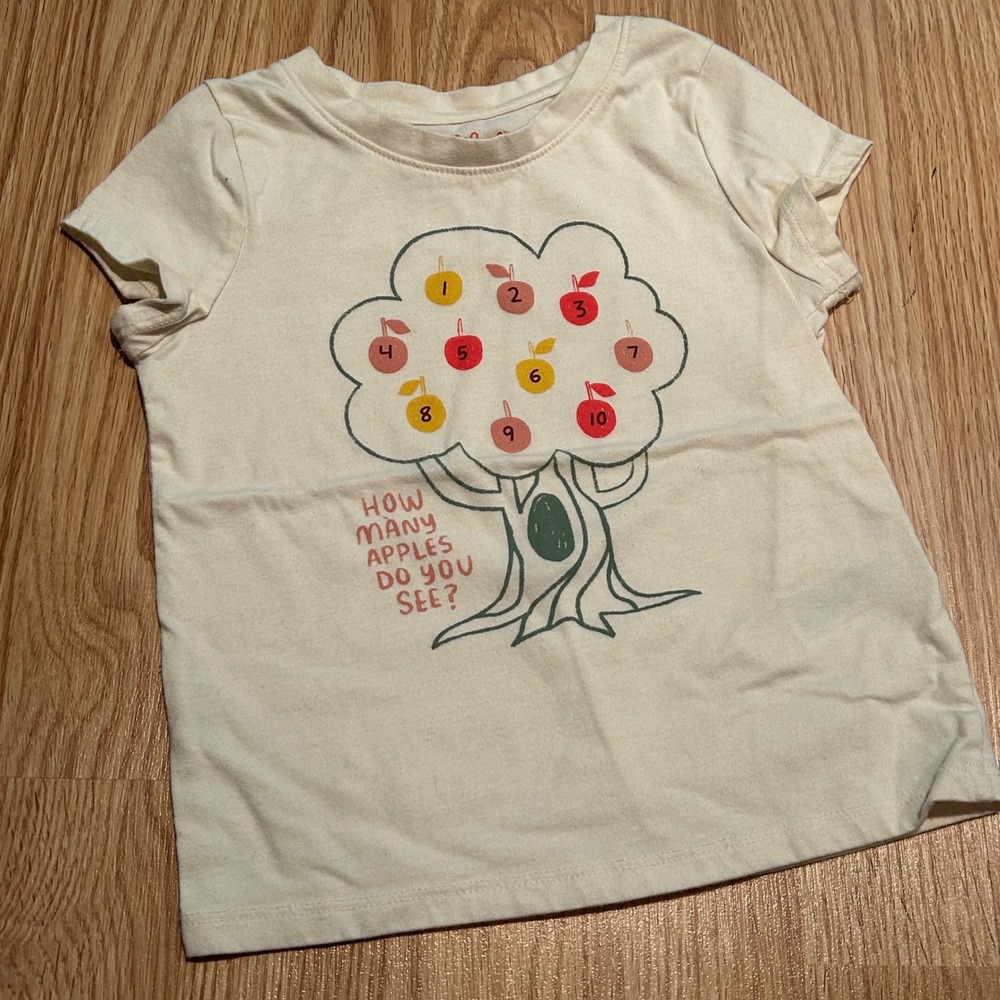 Cat & Jack Toddler 3T Apple Tree Counting Graphic Tee Cream Short Sleeve Shirt